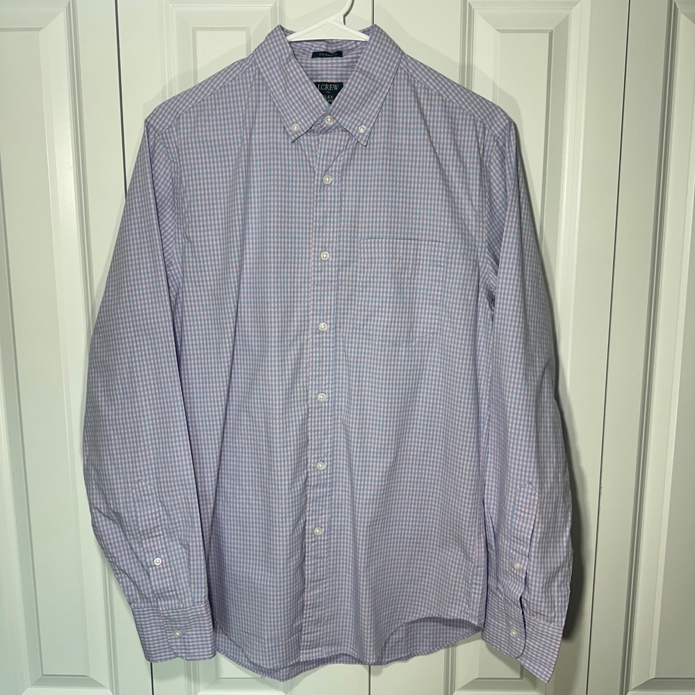 NWT J.Crew Flex Washed Shirt Mens Small Pink Blue Gingham Plaid Classic Fit